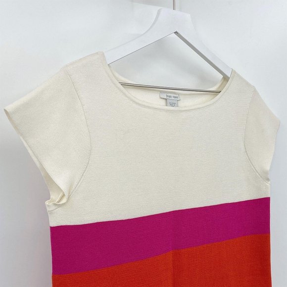 SOLD Joan Vass Knit Pink Orange Colorblock Stripe Tunic - Picture 2 of 6